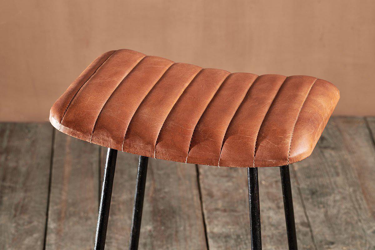 Narwana Ribbed Leather Stool - Aged Tan - Small