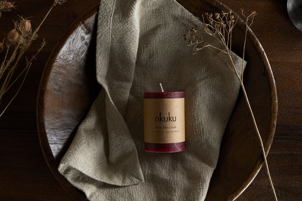 Rustic Soy Blend Mini Pillar Candle - Dark Cherry