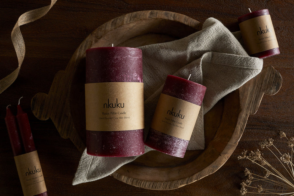 Rustic Soy Blend Pillar Candle - Dark Cherry - Small