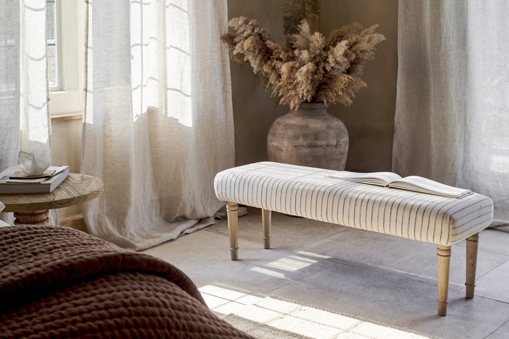 Sanja Stripe Upholstered Bench - Grey