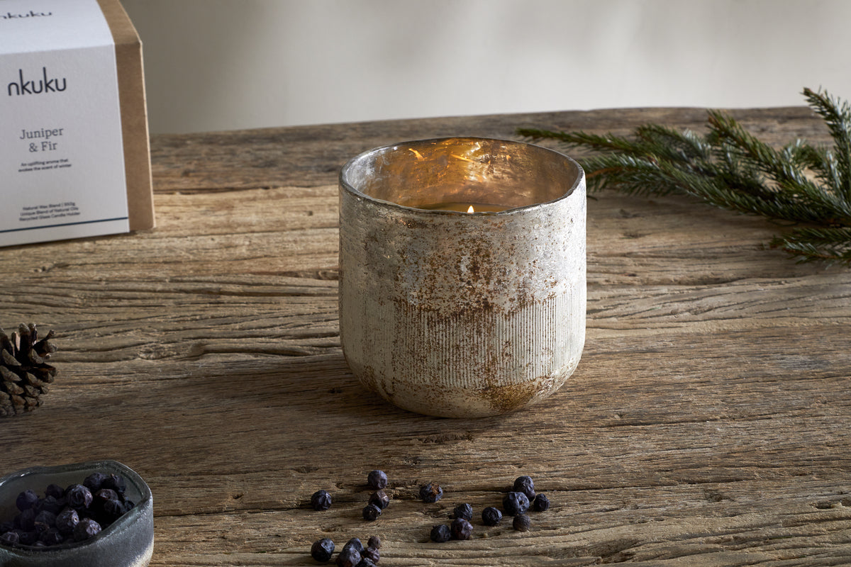 Juniper & Fir 3 Wick Scented Candle - Antique Gold - 3 Wick