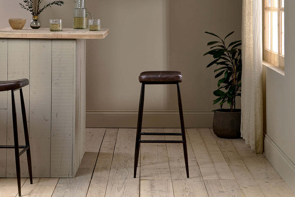 Samaira Leather Counter Stool - Dark Brown