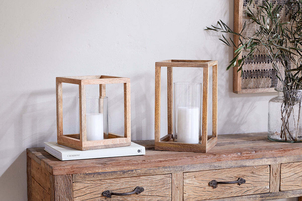 Sanora Mango Wood Lantern - Natural