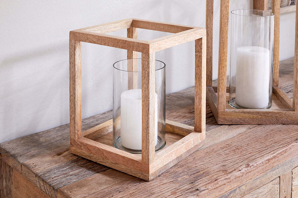 Sanora Mango Wood Lantern - Natural