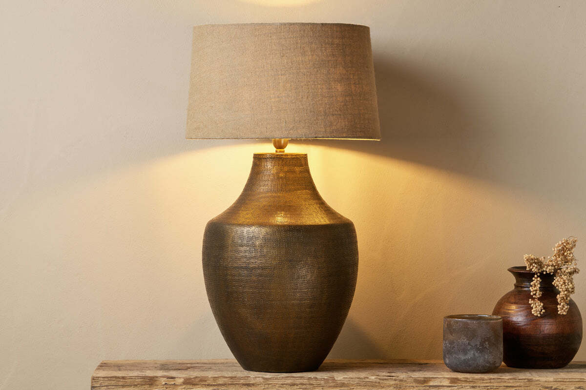 Tanda Etched Statement Table Lamp Base - Antique Brass - Extra Large
