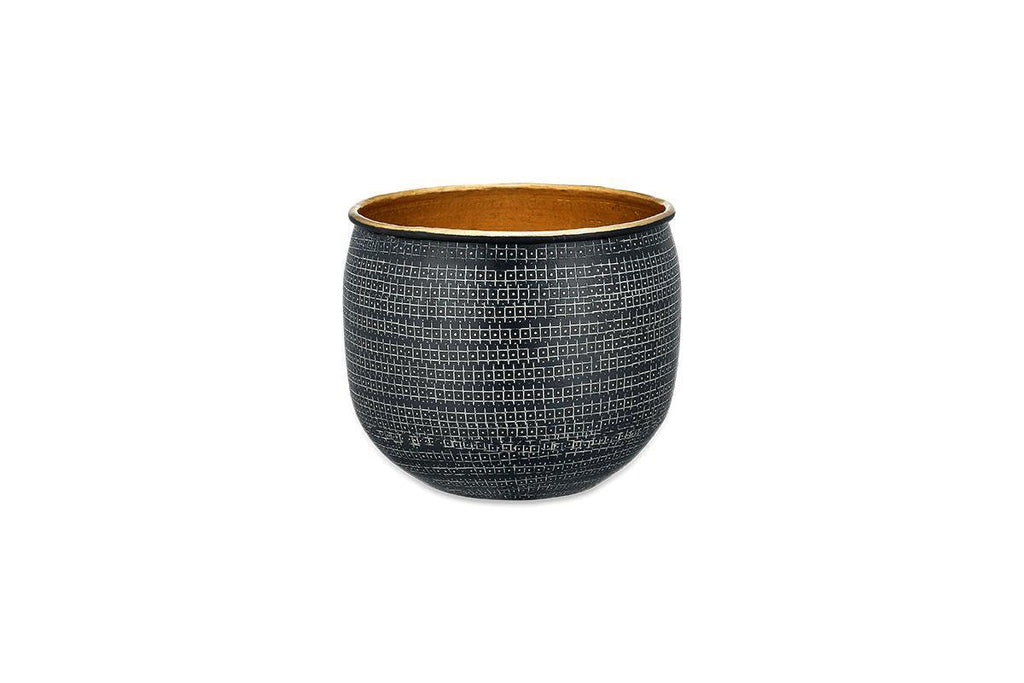 Tembesi Etched Planter - Antique Black & Brass
