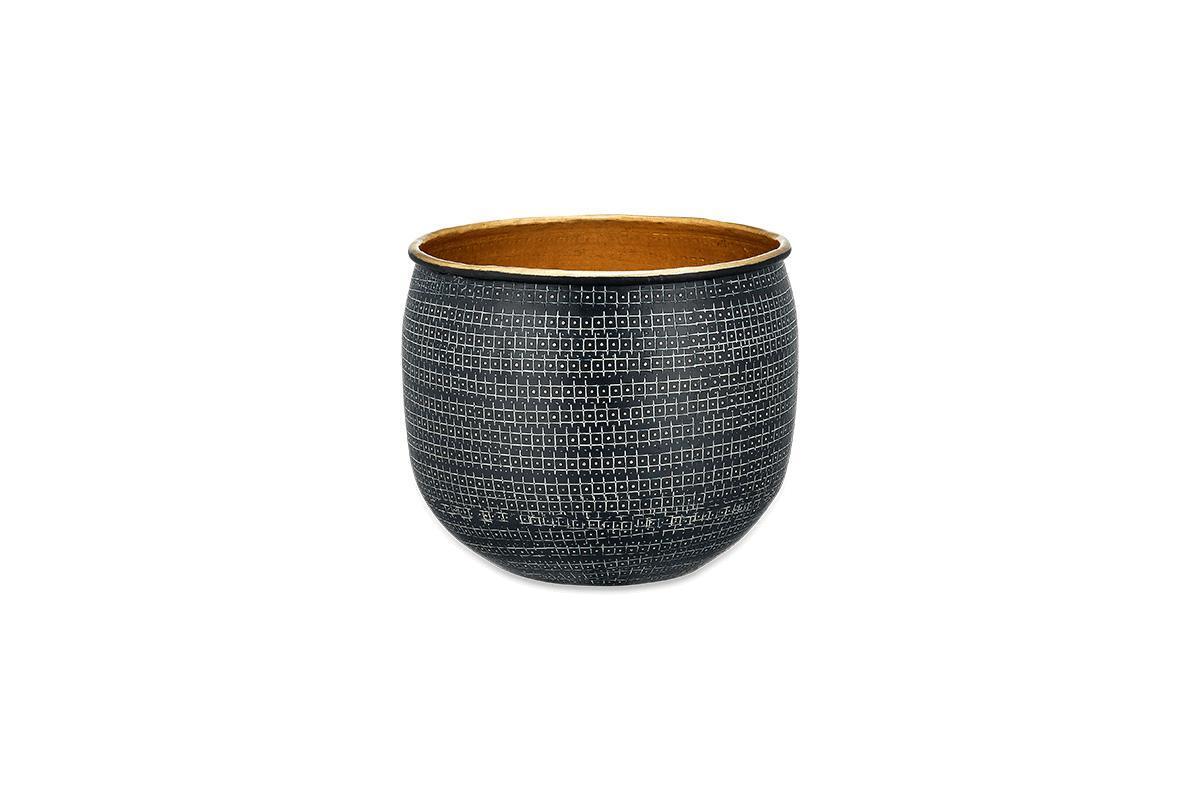 Tembesi Etched Planter - Antique Black & Brass