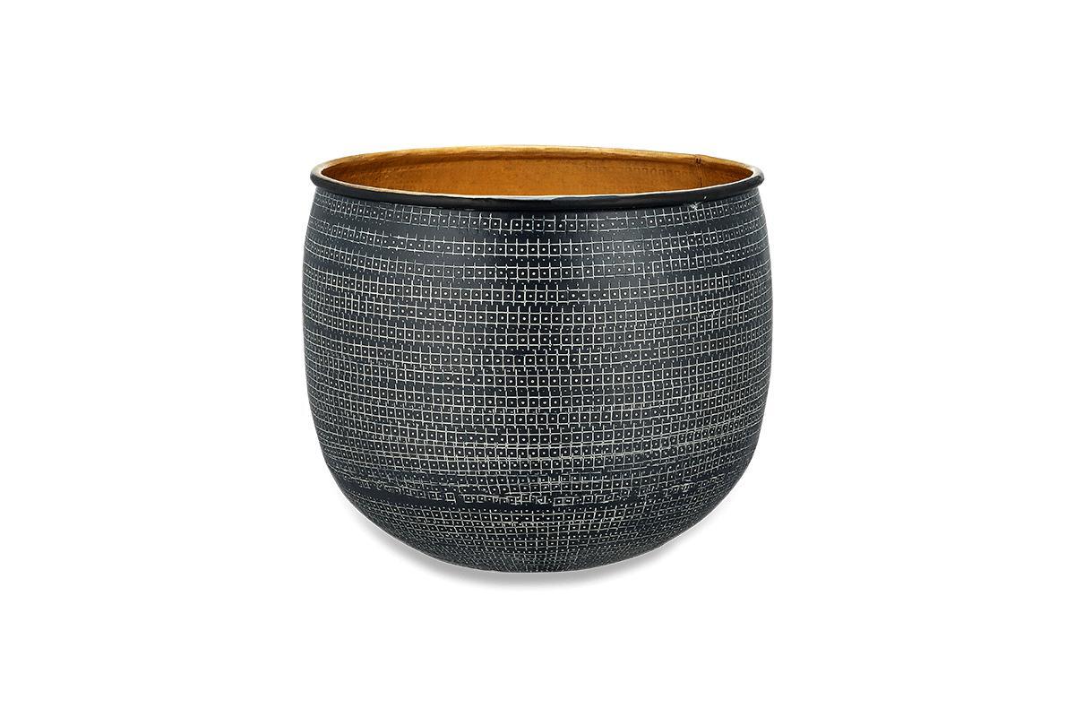 Tembesi Etched Planter - Antique Black & Brass