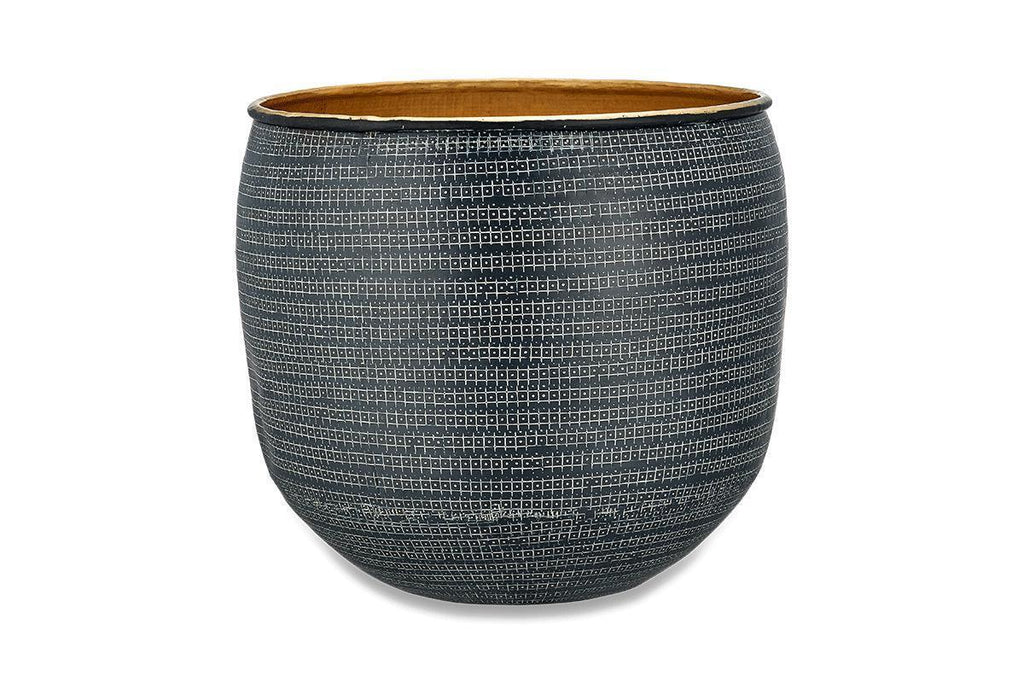 Tembesi Etched Planter - Antique Black & Brass