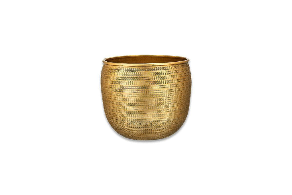 Tembesi Etched Planter - Antique Brass