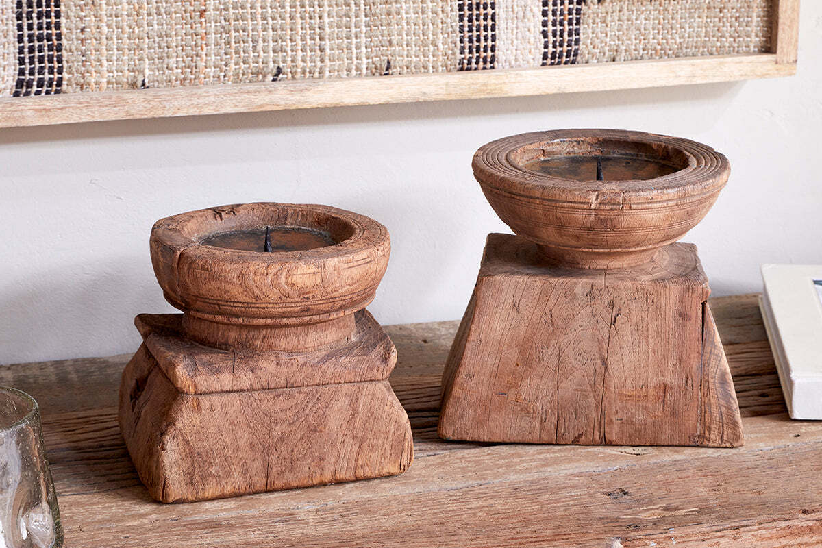 Thoko Reclaimed Square Candlestick - Dark Stain