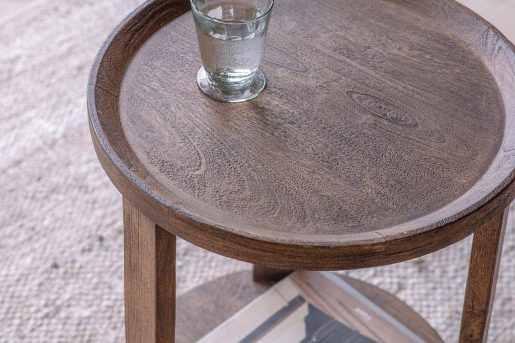 Triveni Mango Wood Side Table - Walnut Stain