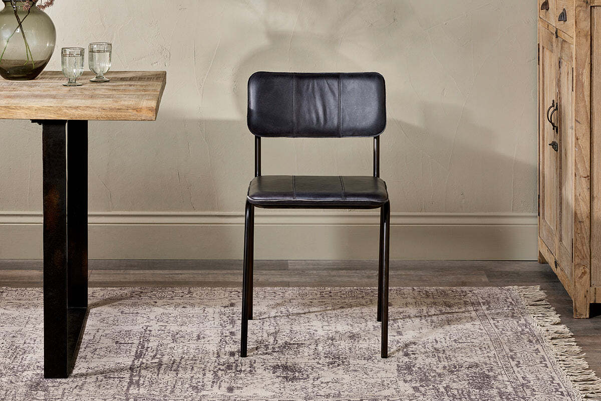 Ukari Leather Dining Chair - Aged Black