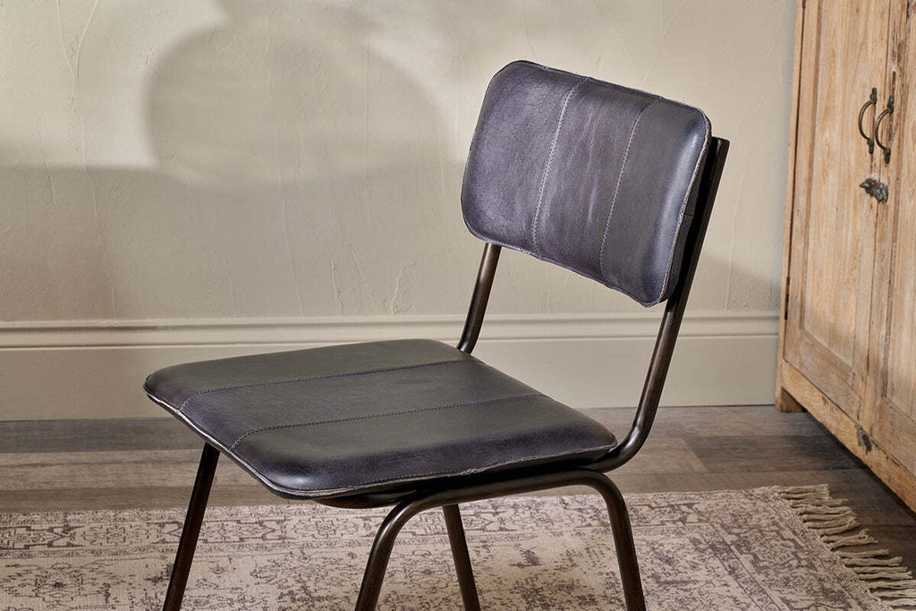 Ukari Leather Dining Chair - Aged Black