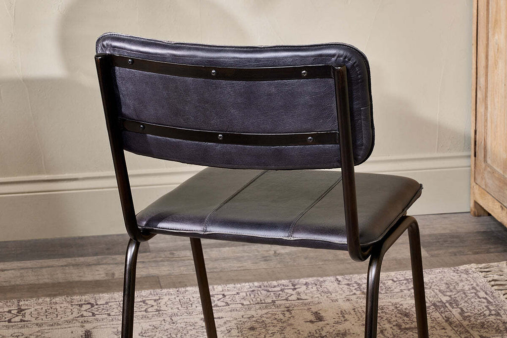 Ukari Leather Dining Chair - Aged Black