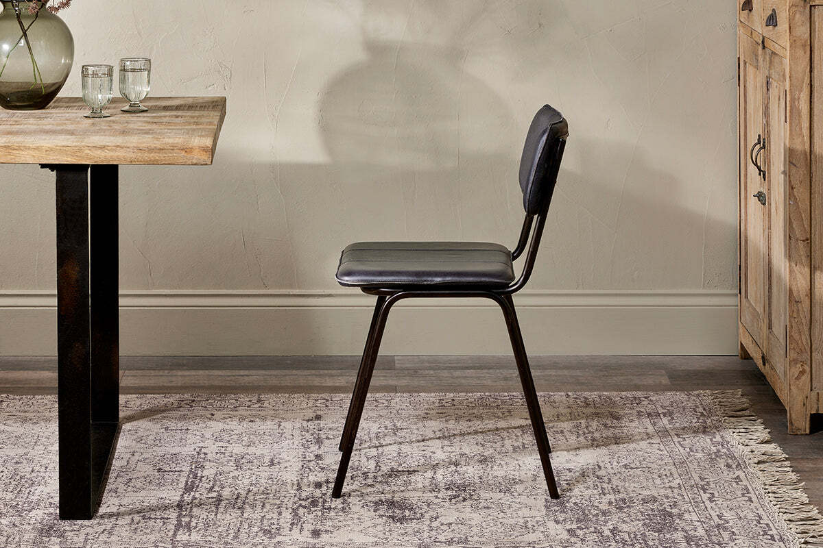 Ukari Leather Dining Chair - Aged Black