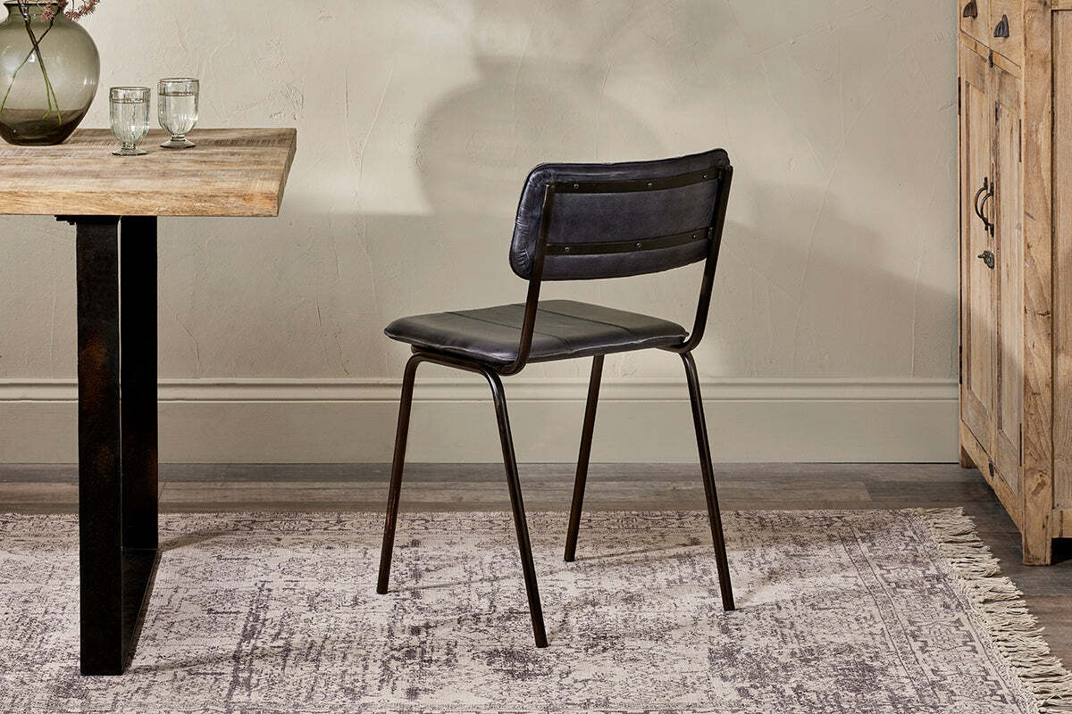 Ukari Leather Dining Chair - Aged Black