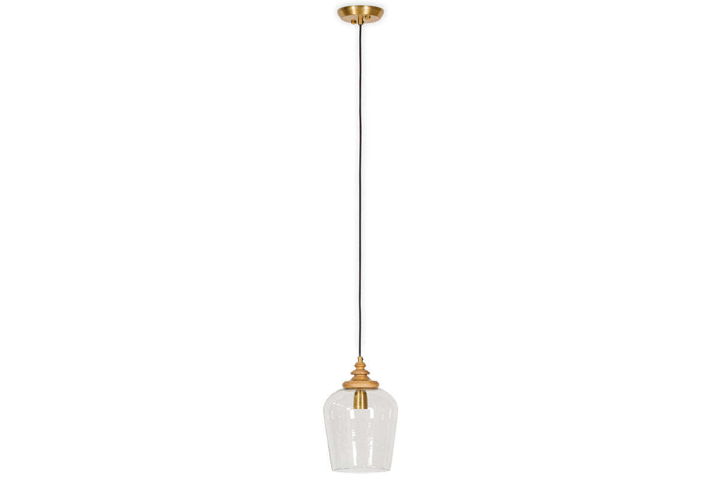 Varuna Mango Wood & Glass Pendant Lamp - Natural & Clear