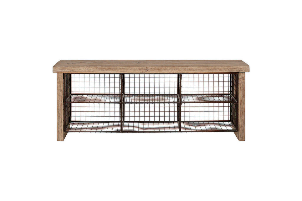 Abha Reclaimed Wood & Iron Storage Bench - Natural