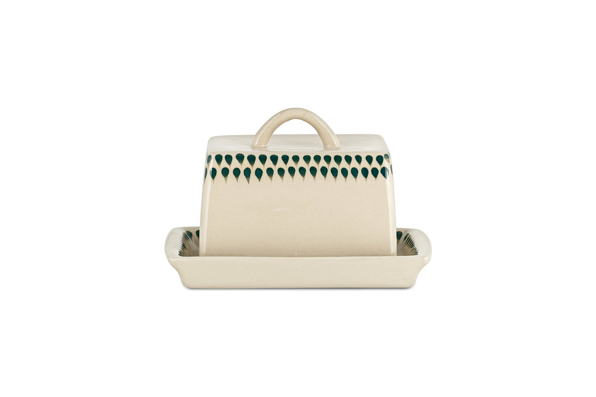 Juniper Drop Butter Dish - Cream & Juniper