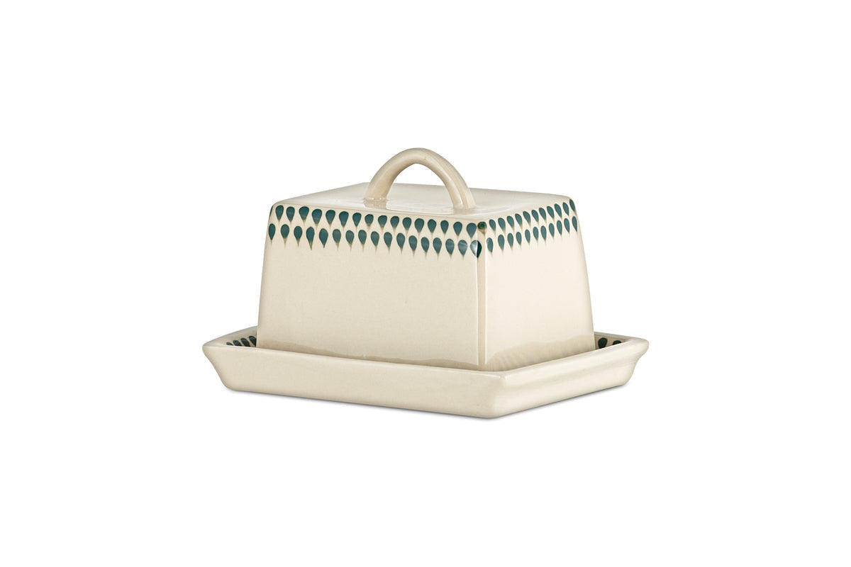 Juniper Drop Butter Dish - Cream & Juniper