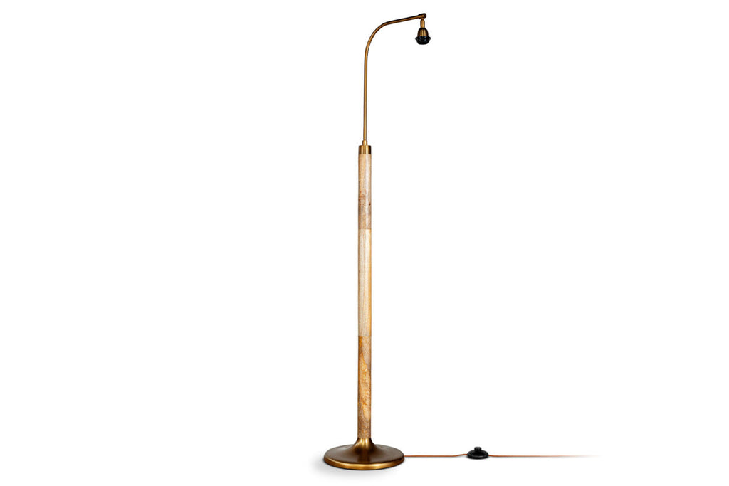 Kera Wood & Metal Floor Lamp Base - Antique Brass & Natural