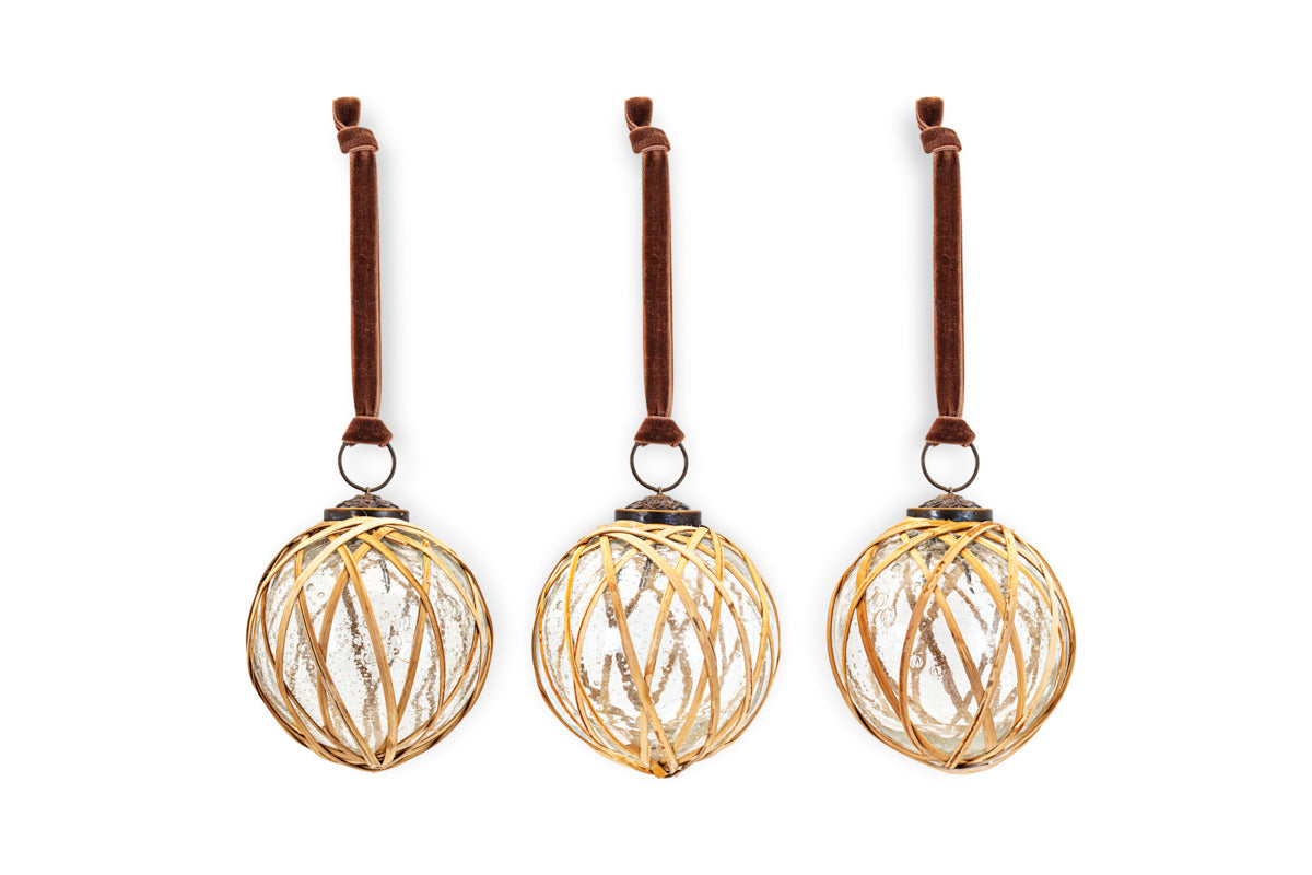 Bayana Woven Baubles - Natural & Clear - (Set of 3)