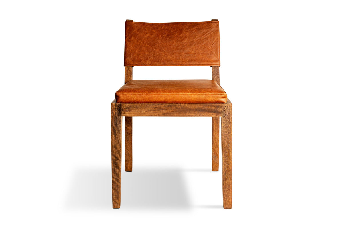 Kusa Mango Wood & Leather Dining Chair - Aged Tan