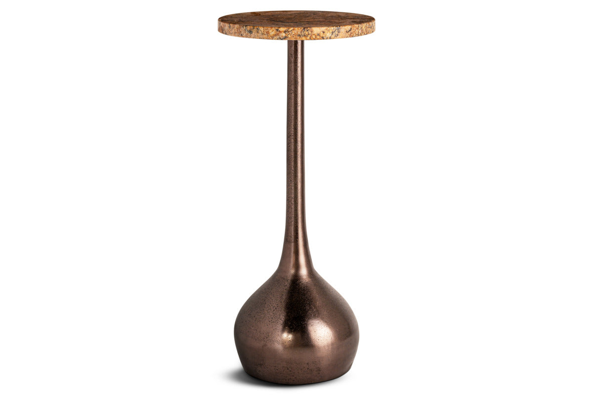 Israj Marble & Cast Metal Side Table - Aged Black