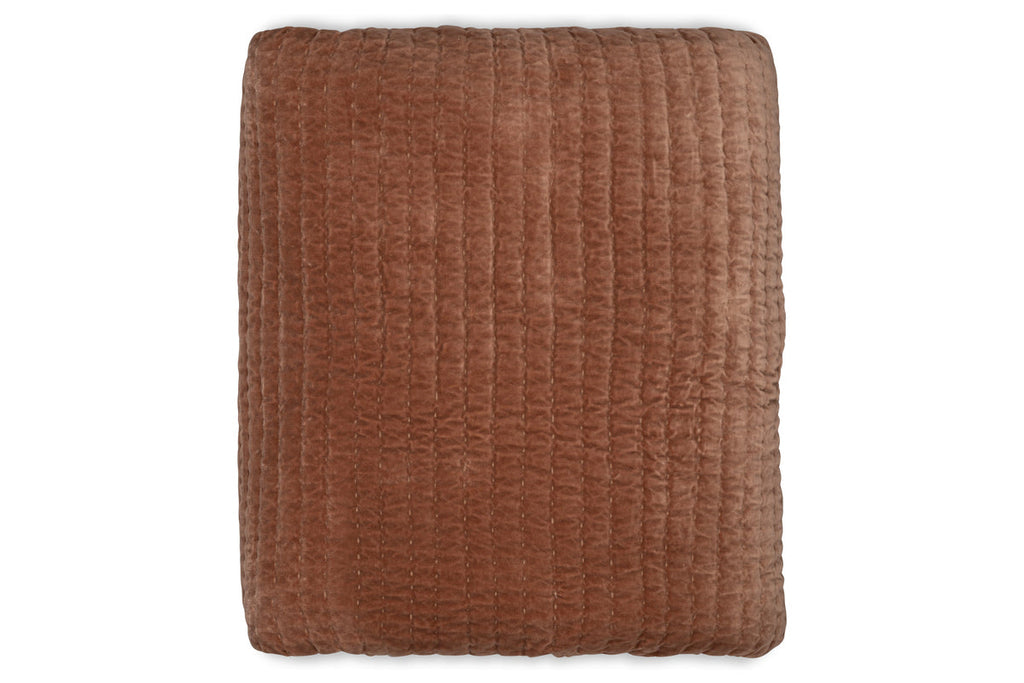 Nidra Velvet & Linen Bed Quilt - Rust