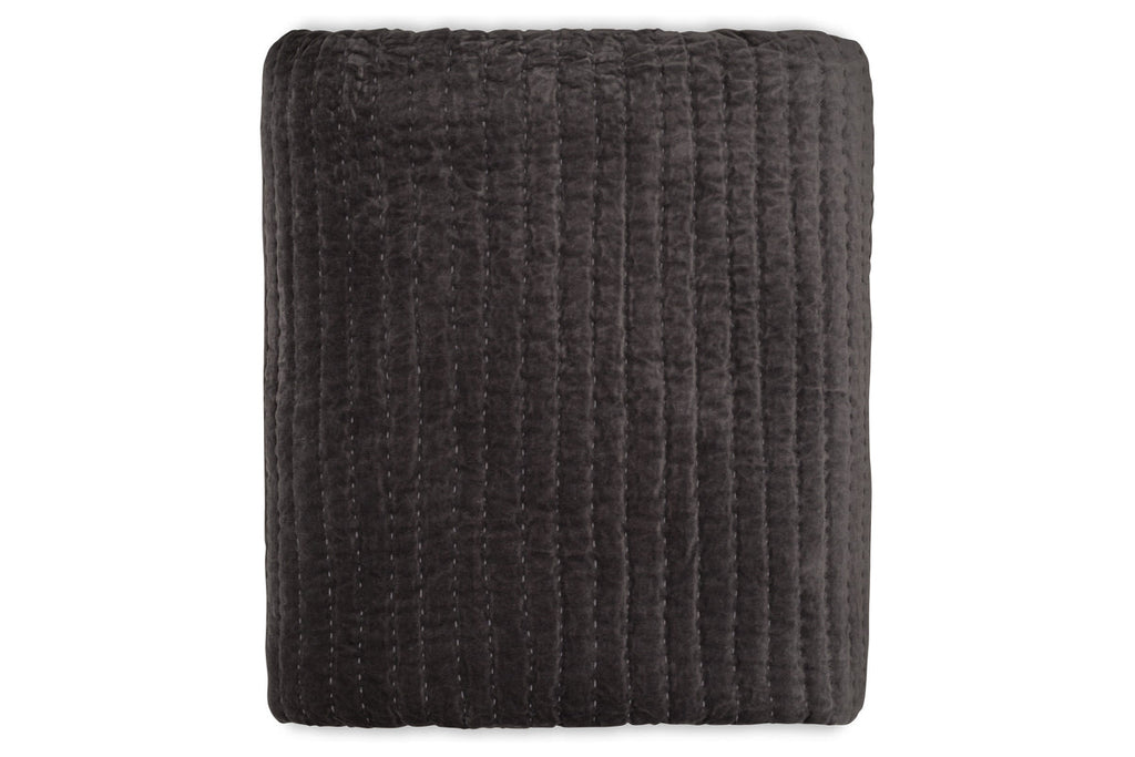 Nidra Velvet & Linen Bed Quilt - Charcoal