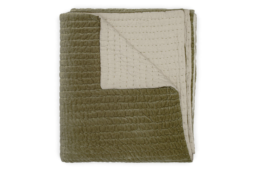 Nidra Velvet & Linen Bed Quilt - Moss