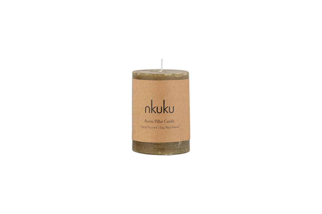 Rustic Soy Blend Mini Pillar Candle - Olive
