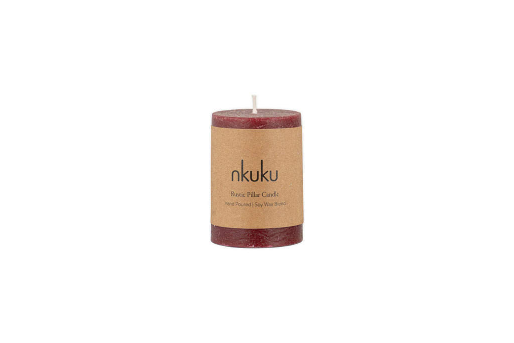 Rustic Soy Blend Mini Pillar Candle - Dark Cherry